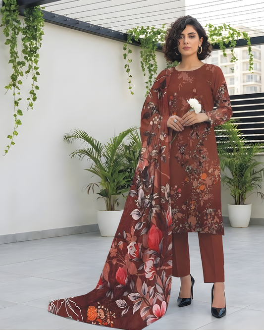 Printed All-Over Lawn 3-Piece Suit