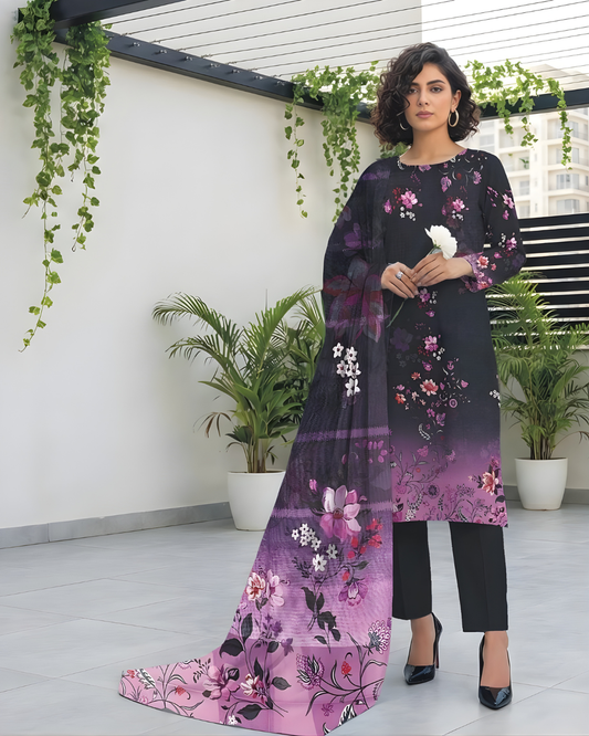 Printed All-Over Lawn 3-Piece Suit