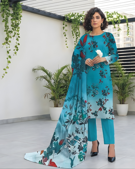 Printed All-Over Lawn 3-Piece Suit