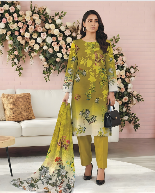 Printed All-Over Lawn 3-Piece Suit