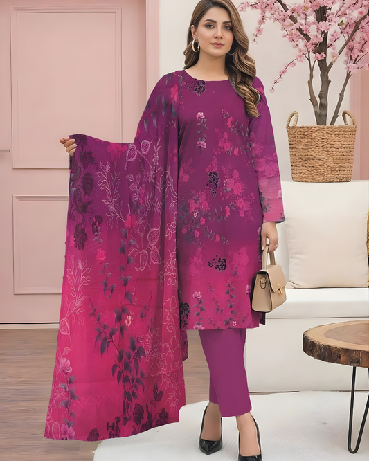 Printed All-Over Lawn 3-Piece Suit